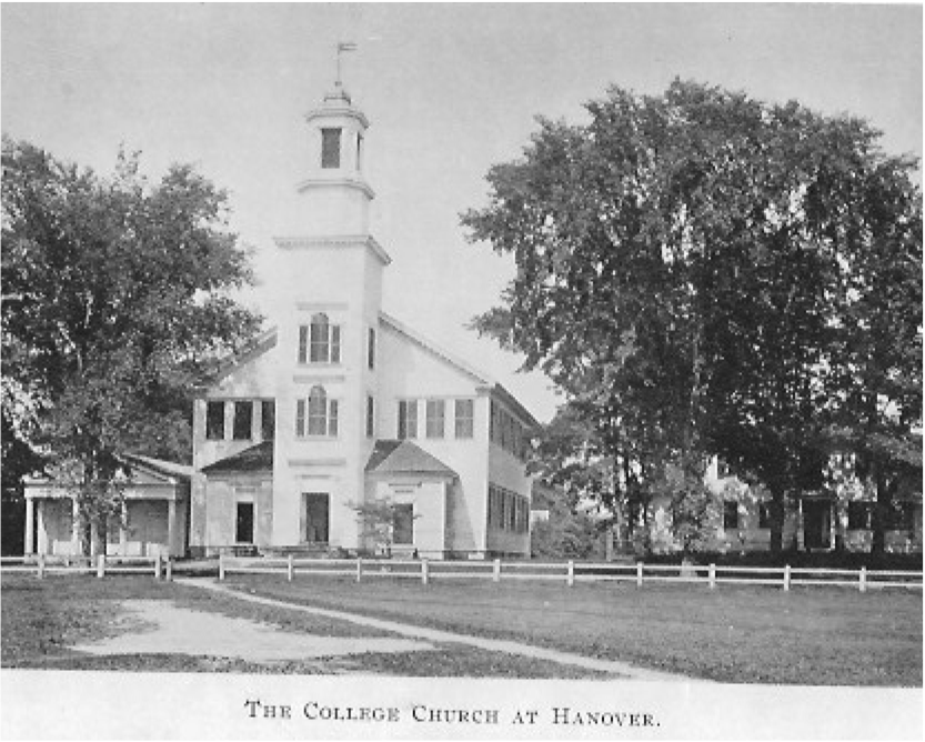 Picture of the early church on the Dartmouth Green.
